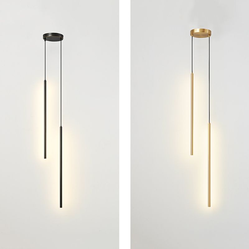 Modern Minimalist Style Linear Hanging Pendant Lights Copper Suspended Lighting Fixture