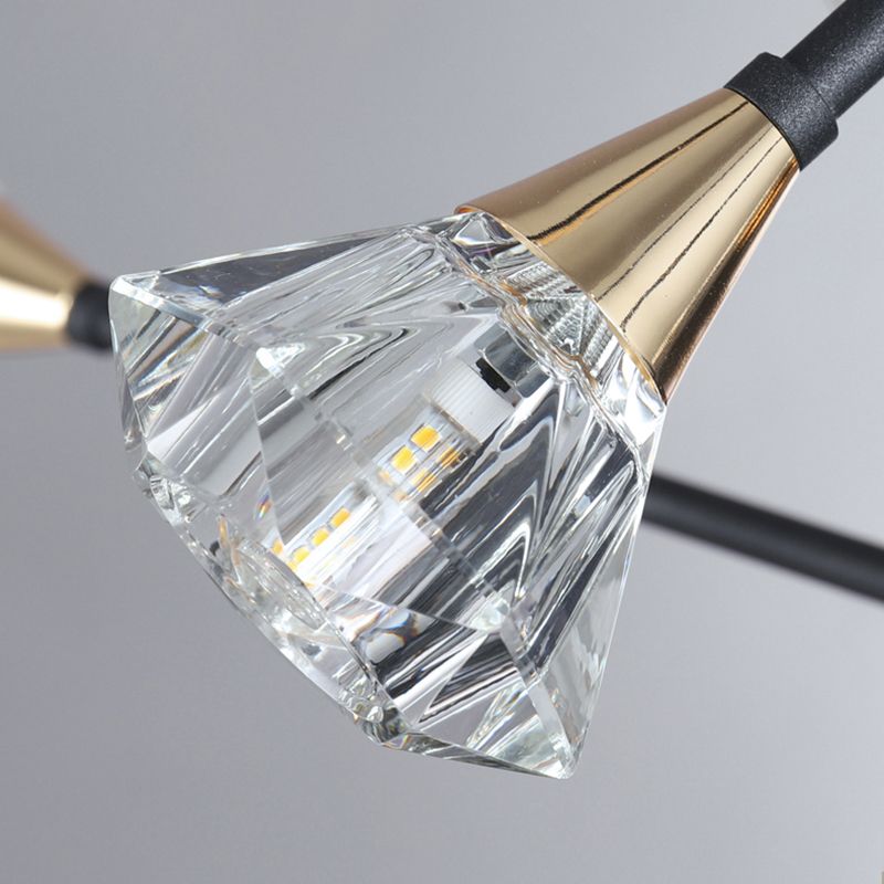 Pyramid Crystal Sputnik Semi Flush Mounture Modern 10 cabezas Lámpara de techo de sala de estar en negro