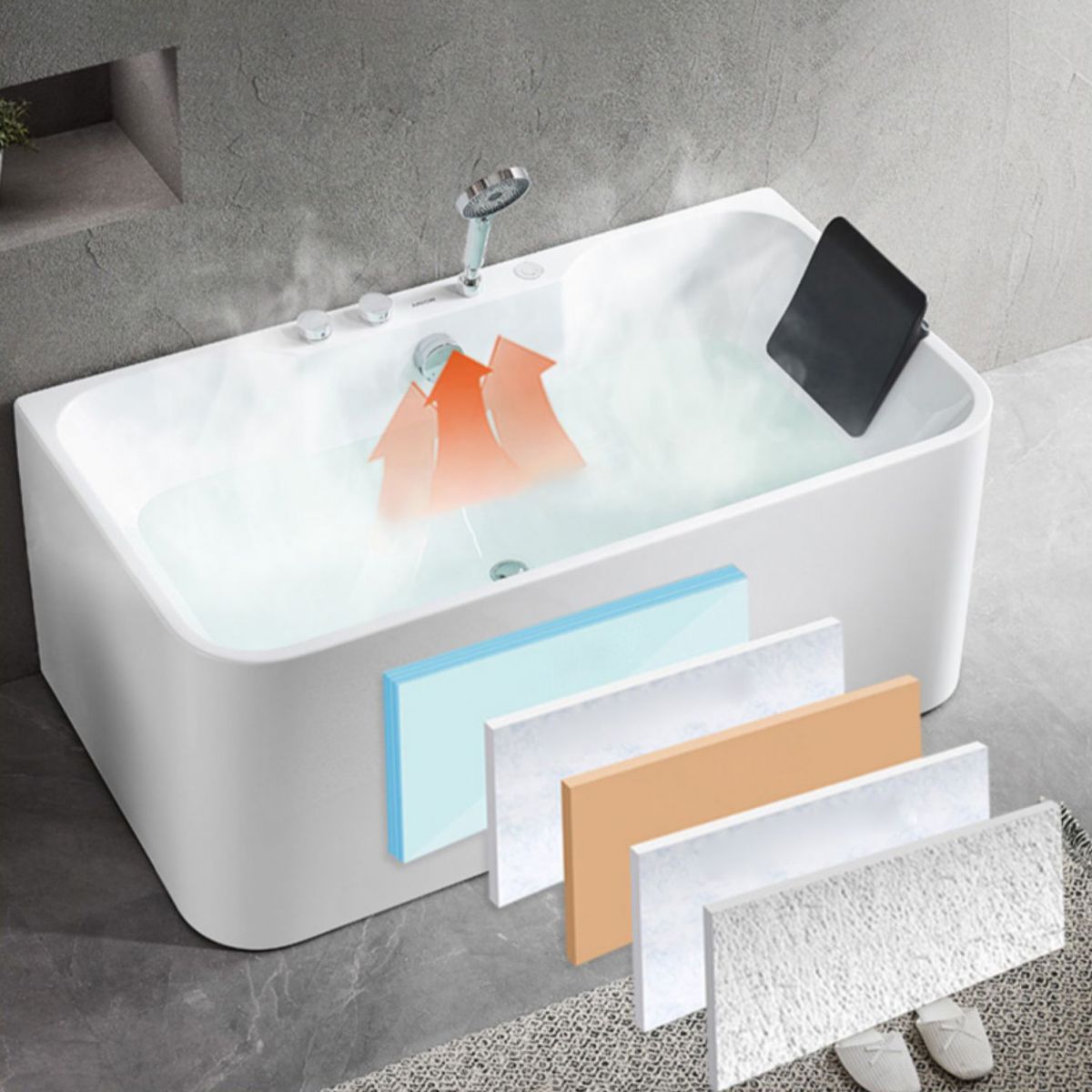 Modern Soaking Bathtub Antique Finish Rectangular Back to Wall Bath Tub