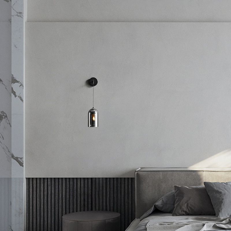 Cylinder Shape Glass Wall Sconces Modern 1 Light Wall Mount Light Fixture in Black