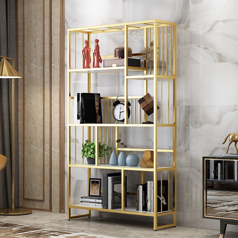 12.2"Wide Standard Bookcase with Multi Shelves in Gold Bookcase for Living Room