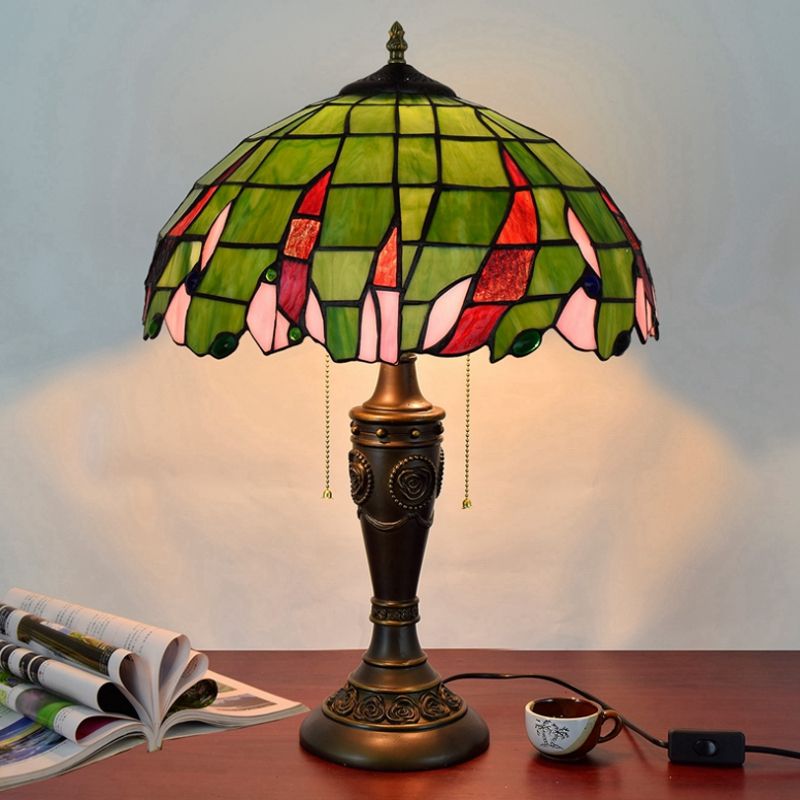 Tiffany Style Table Lamp 2 Lights Desk Lamp with Glass Shade for Bedroom