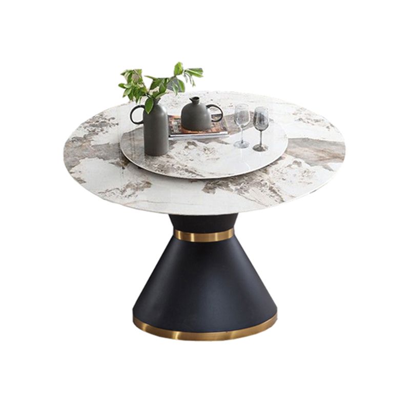 Hedendaagse ronde eettafel gesinterde stenen tafel met zwarte voetstukbasis, 51.2 "l x 51.2" w x 30 "h