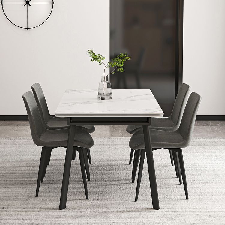 Modern 1/4/5/7 Pieces Rectangle Dining Table Set with Stone Top White Scalable Dinette Set