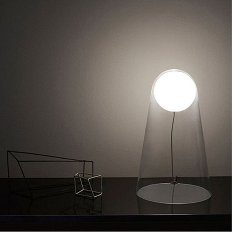 Mesa cónica minimalista Lámpara de noche de viernes de vidrio transparente con sombra modo en el interior