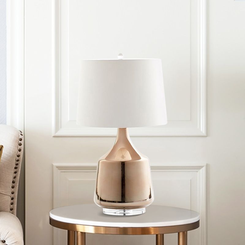 Modernisme Table d'urne Éclairage Céramique 1 lampe de bureau de chevet de tête en or rose avec de l'ombre en tissu blanc