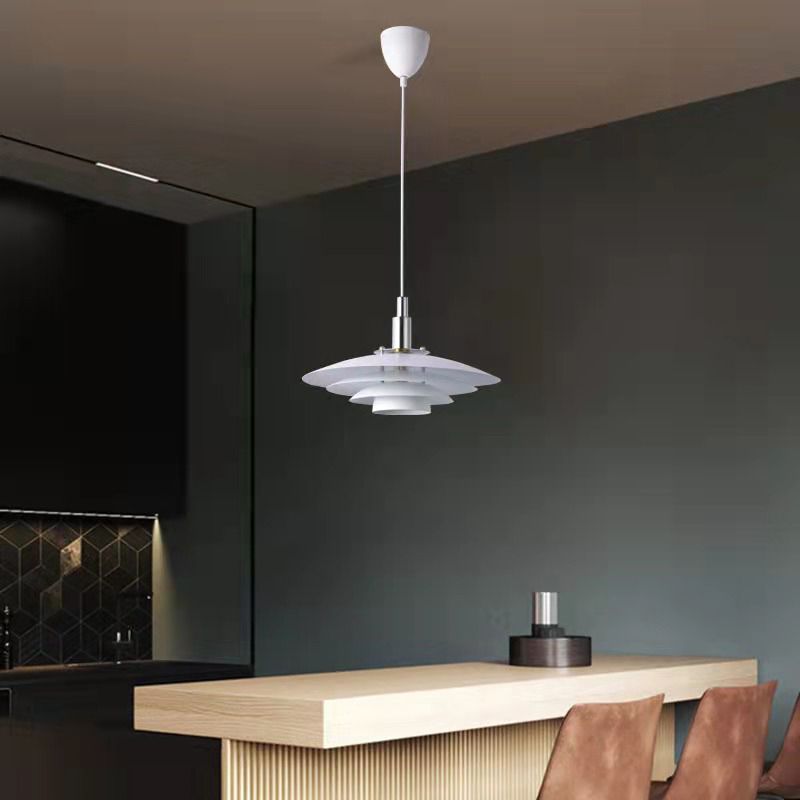 Modern Style Pendant Light Layered White Metal Hanging Lamp for Restaurant Bedroom