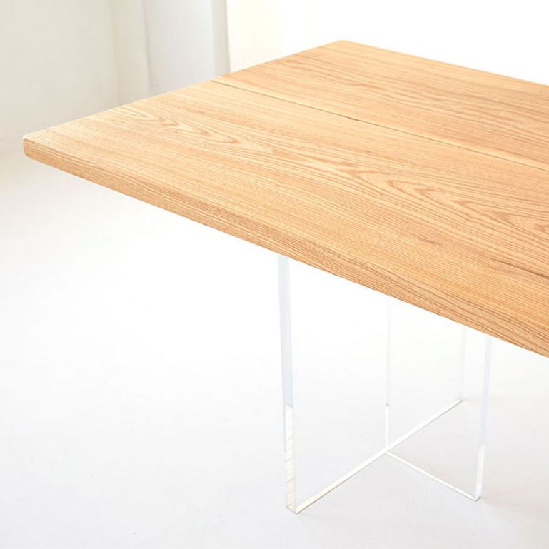 Natural Solid Wood Dining Table Modern Restaurant Furniture with Acrylic Double Pedestal