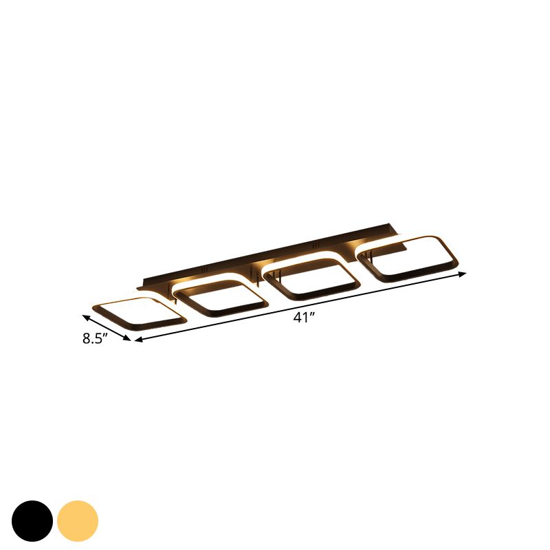 21.5"/31"/41" L Square Semi Flush Lamp Contemporary Acrylic Black/Gold LED Ceiling Mount Fixture in Warm/White Light