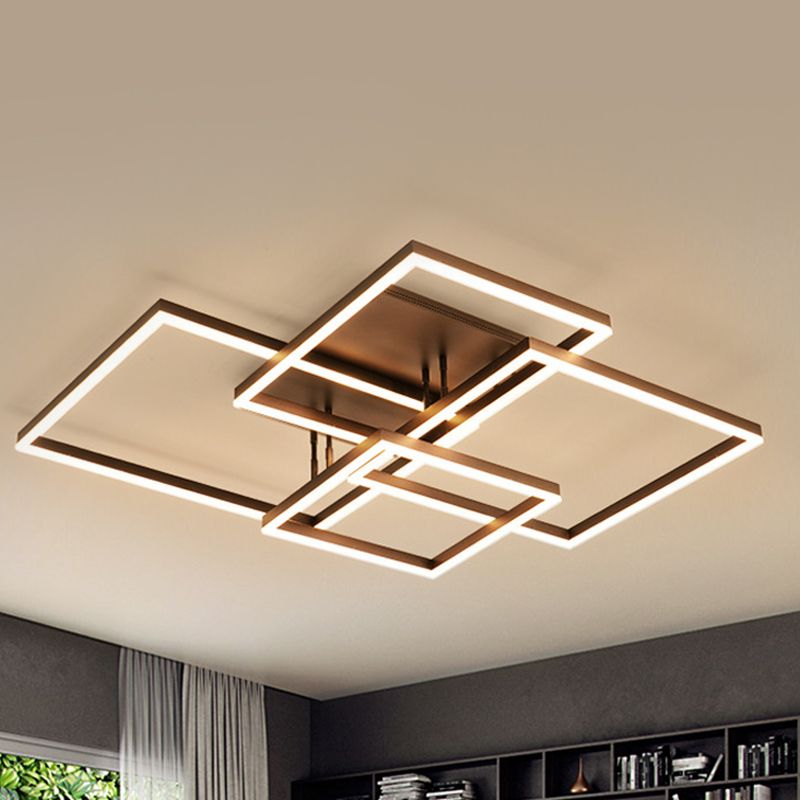 Modern Rectangular Acrylic Semi Flush Light LED 1/2/3 Lights Brown Ceiling Mounted Fixture in Warm/White/Natural Light, 16"/23"/29" Wide