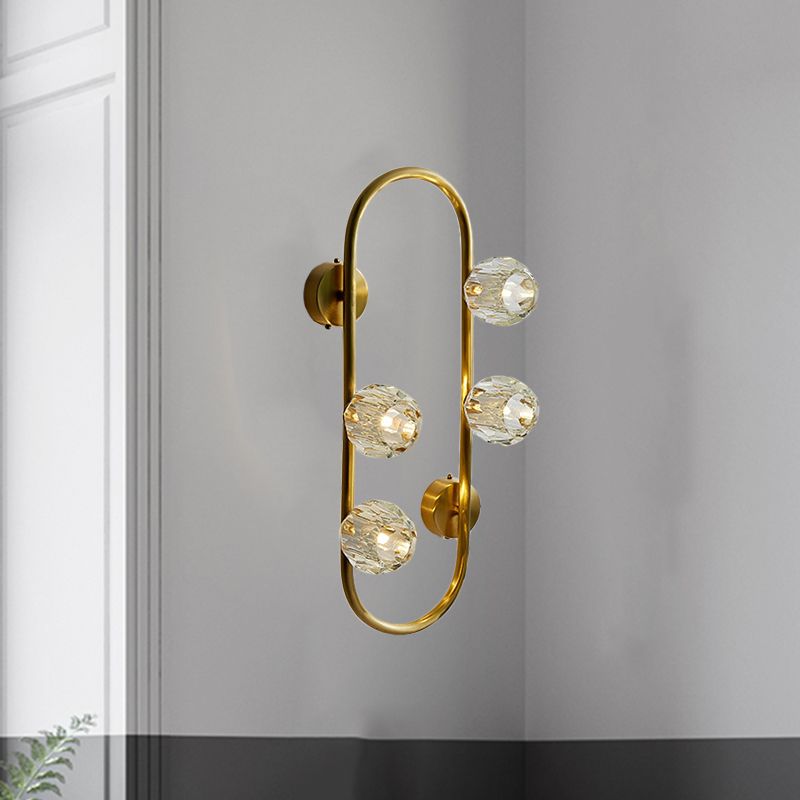 Gold 4 Bulbes Moup de montant Lumière moderne Boule Clear Crystal Shade Wall Éclairage mural avec cadre ovale