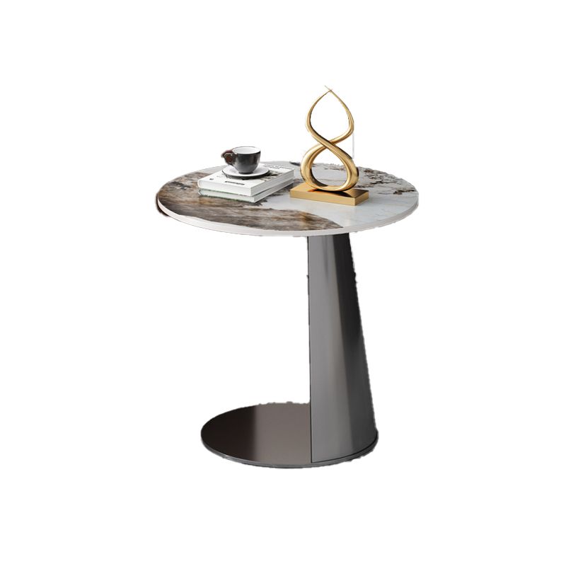 Metal C Side Table Contemporary Round Side End Table with Slate Top