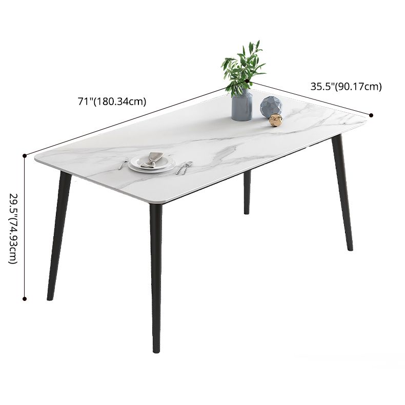 Minimalist White Standard Dining Set Sintered Stone Rectangle Dining Set with 4 Legs Base