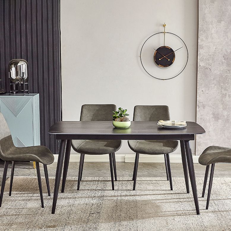 Mesa de comedor rectangular industrial de metal, mesa interior con tapa de piedra sinterizada para comedor