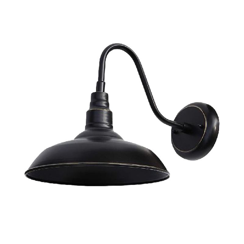Farmhouse Style Barn Wall Sconce Lamp 1 Head Metal Sconce Lighting with Gooseneck Arm in Black for Outdoor