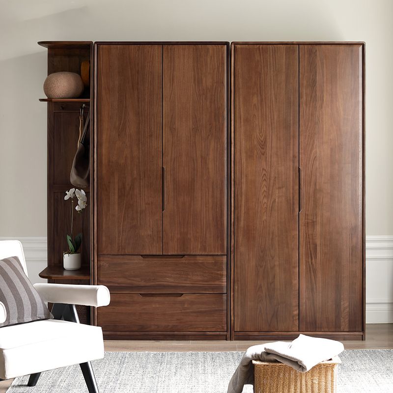 Contemporary Brown Storage Cabinet Solid Wood Wardrobe Cabinet