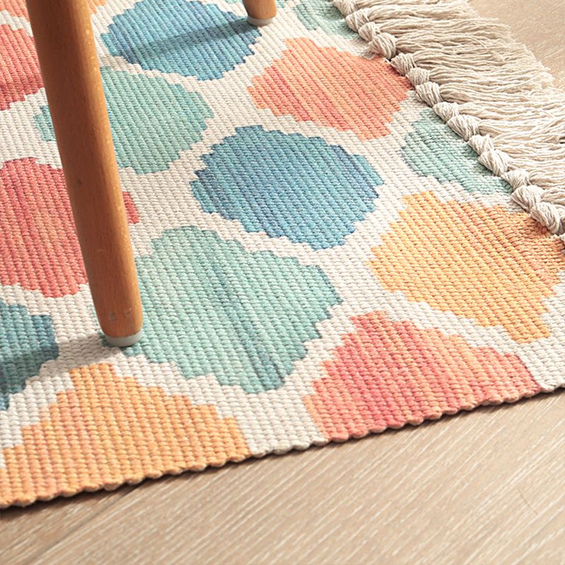 Multi Colored Nordic Rug Cotton Blend Flower Printed Area Carpet Easy Care Pet Friendly Indoor Rug for Room