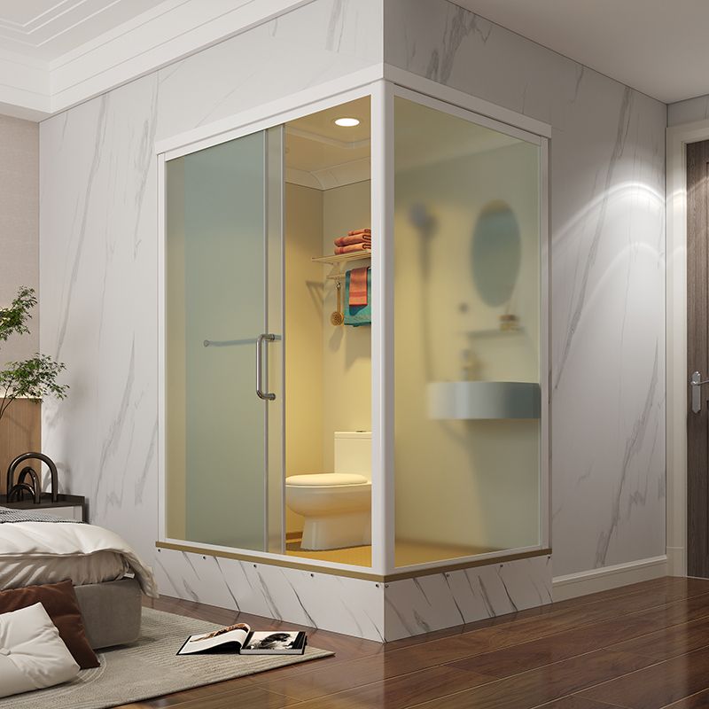 Frosted Tempered Glass Shower Kit with Ceiling and Back Wall Panel