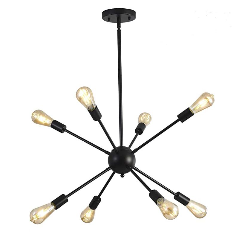 Modern Sputnik Chandelier Black Finish 8-Lights Metal Ceiling Light