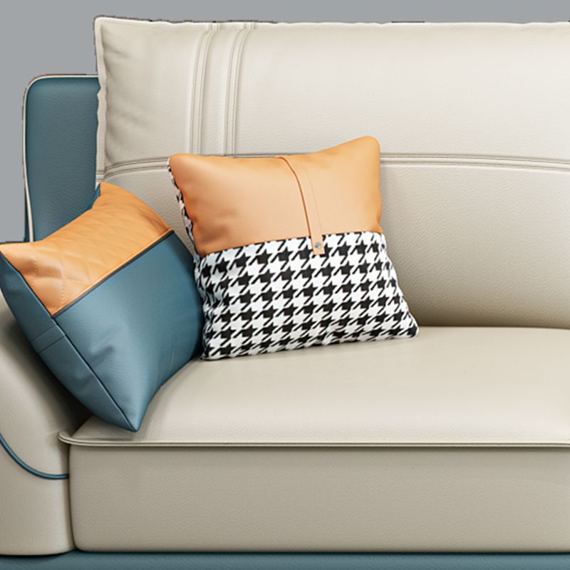 Scandinavian Faux Leather Sectional in Beige 35.43" Tall Sectional