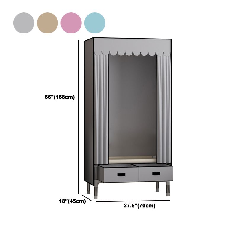 Metal Frame Wardrobe Armoire Contemporary Style Wardrobe Cabinet with Drawers