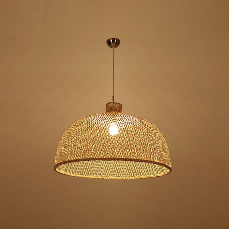 1 tête bistro pendule léger asiatique beige suspendu pendant avec bol / jar / cloche bambou nuage