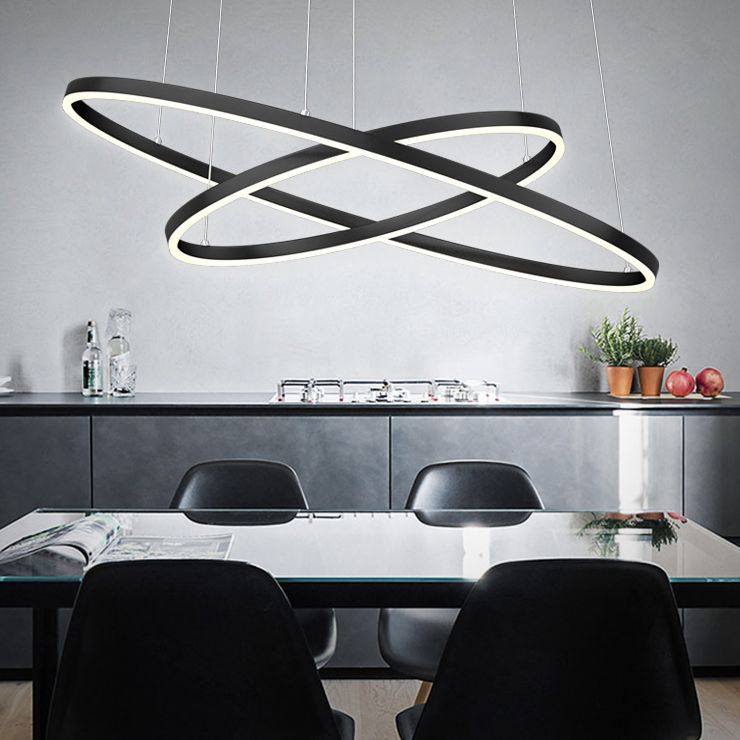 Modern Black Chandelier Multiple Rings Ceiling Pendant Light Metal Chandelier