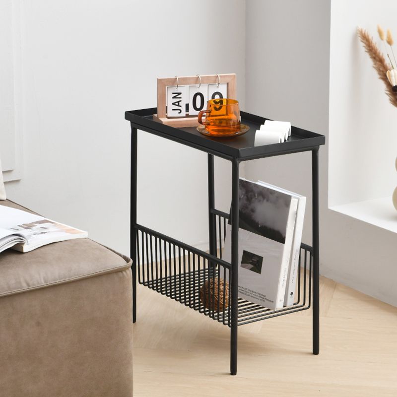 Contemporary Metal End Table Tray Top Accent Side Table with Storage