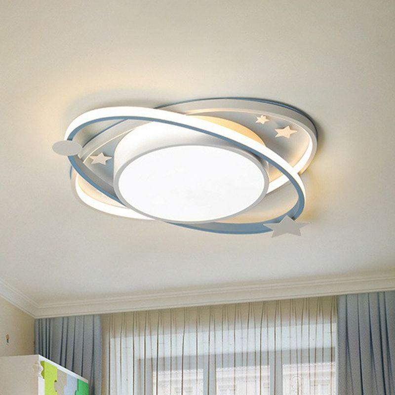Ellipse Shaped Bedroom Flush Ceiling Light Metallic Kids LED Flush Mount Lighting Fixture with Decorative Star