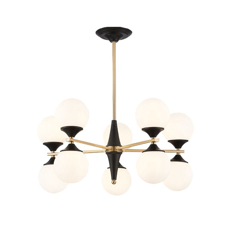 Globe Chandelier Post-modern White Glass Living Room Hanging Light in Black and Gold