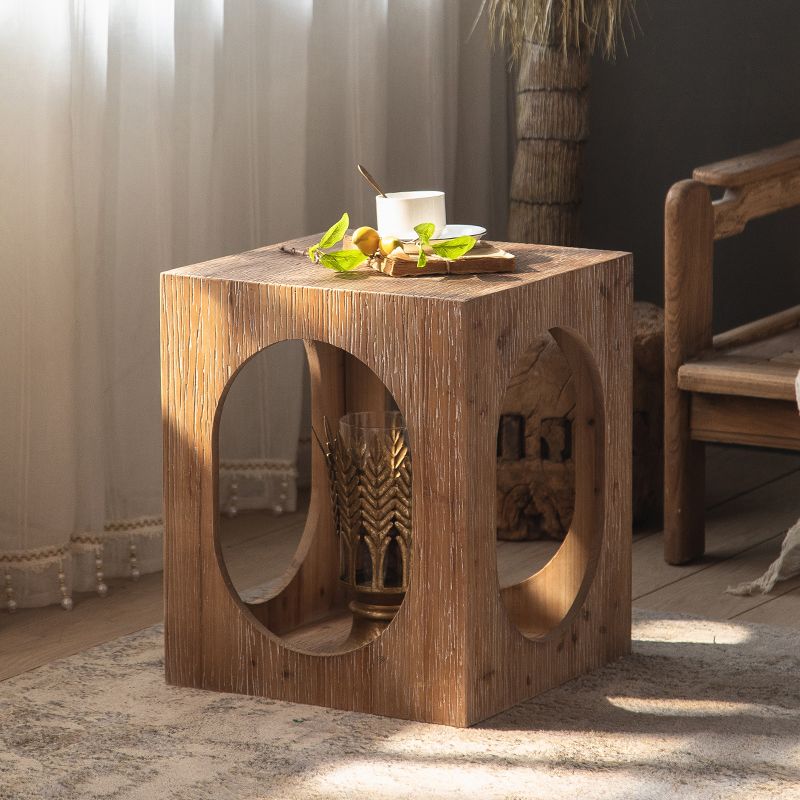 Rustic Walnut Living Room Distressed Solid Wood Sofa Accent Side Table