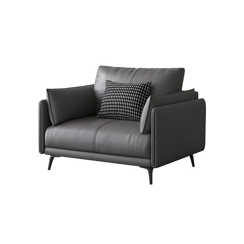 Contemporary Genuine Leather Square Arm Standard Sofa with Loose Back for Living Room