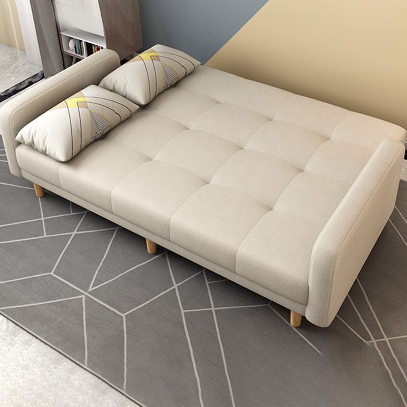 Modern Square Arm Sofa Convertible Wood Legs  Biscuit Back Sofa
