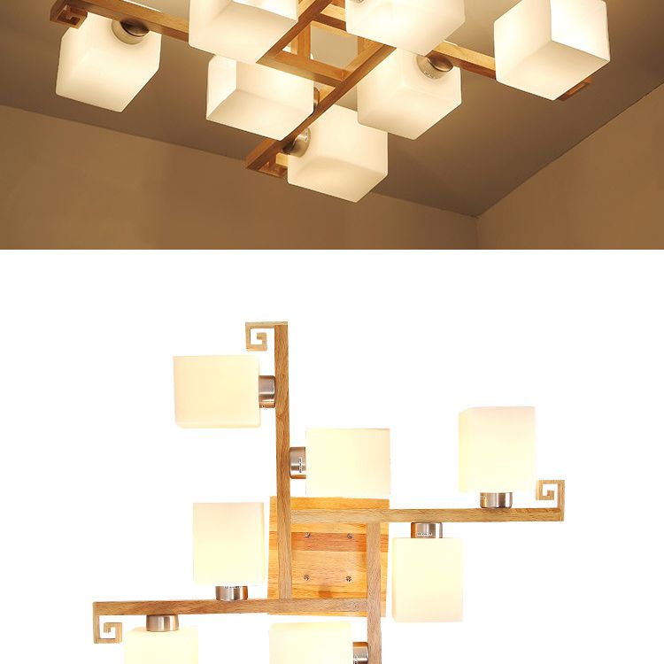 Splicing Squares Flush Mount Ceiling Light Modernist White Glass Ceiling Light Fixtures for Living Room