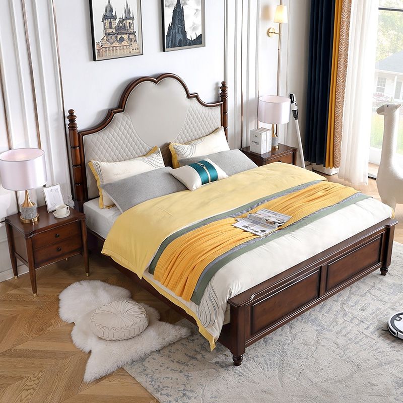84.65 inch Wide Victorian Bed Frame Rubberwood Standard Bed with Upholstered Headboard