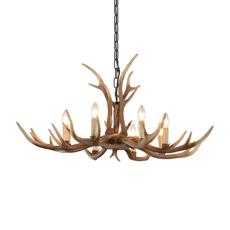 Resin Brown Hanging Chandelier Candelabra 4/6/8-Bulb Traditional Suspension Light for Living Room
