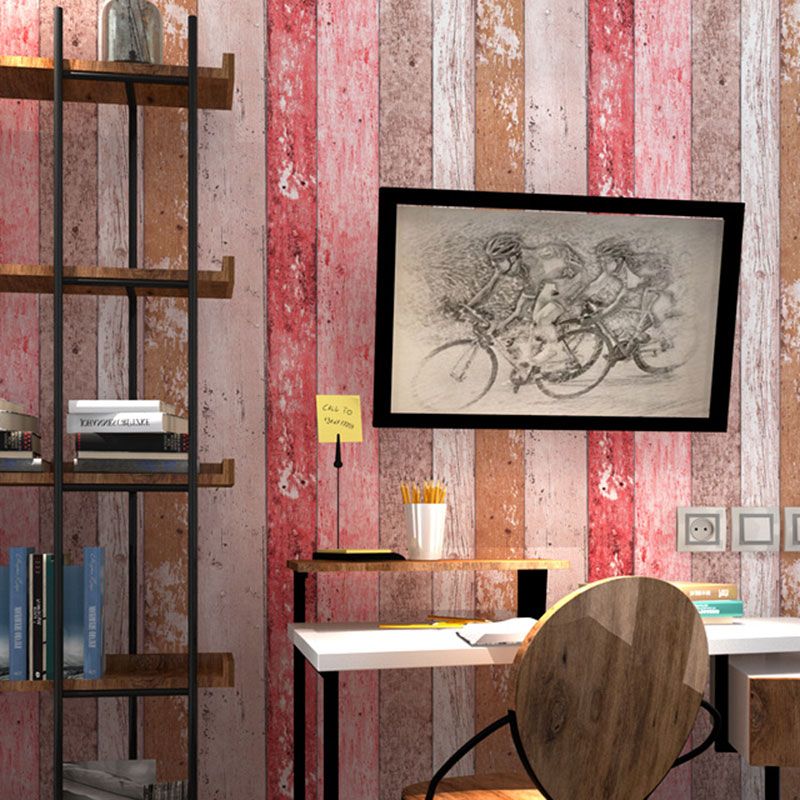 Wood Effect and Stripe Wallpaper Girl's Bedroom Vintage Wall Covering, 20.5"W x 33'L