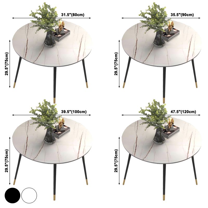 Luxury Style Home Sintered Stone Dining Table 4 Legs Metallic Base Round Table
