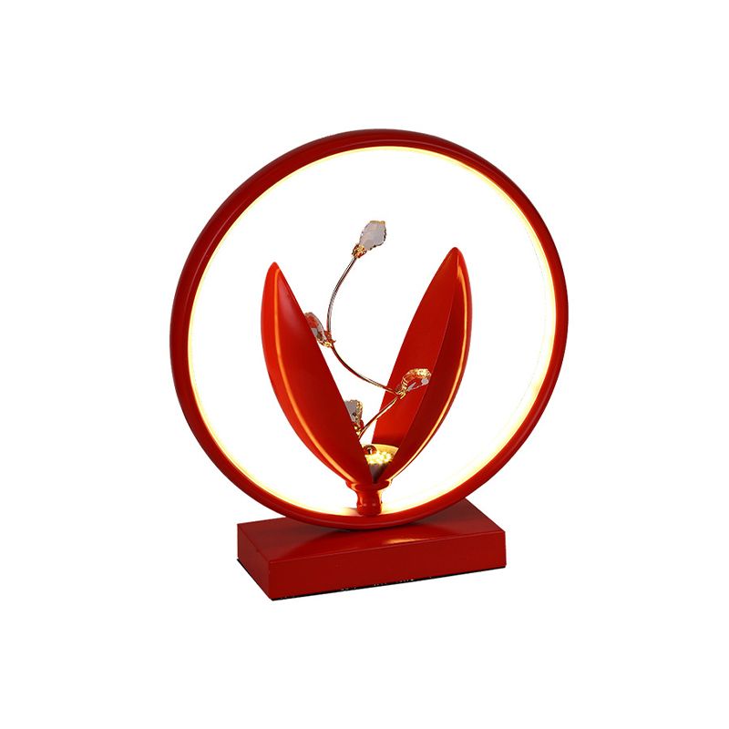 Lampada da comodino a LED Lampada da tavolo moderna in alluminio fiorito con accenti di cristallo in nero/rosso/rosa