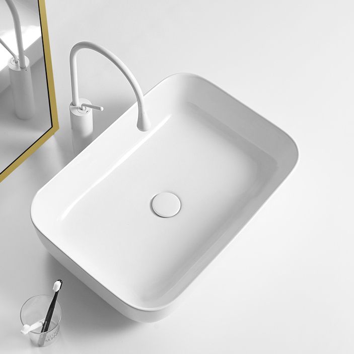 Contemporary Bathroom Sink Porcelain Square Vessel Bathroom Sink with Pop-Up Drain