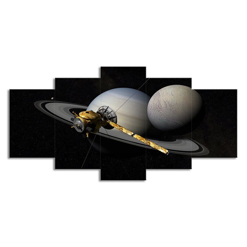 Grey Planet Satellite Canvas Art Multi-Piece Science Fiction Living Room Wall Decor