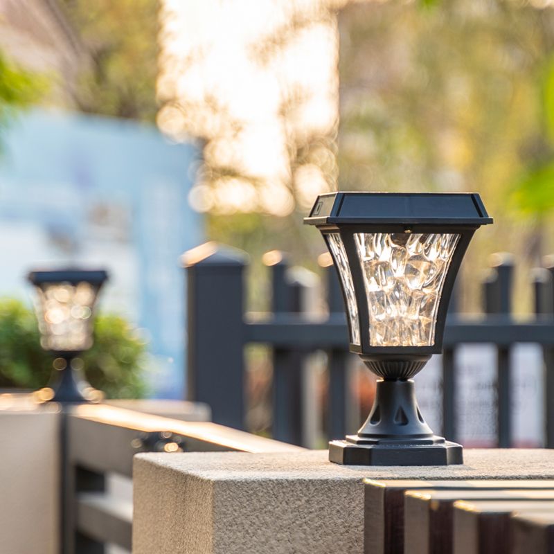 LED Black Pillar Lamp Waterproof Outdoor Light with Glass Shade for Garden