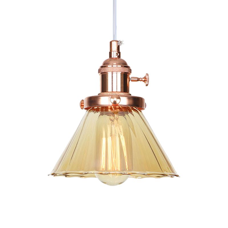 Industrialstil CONIC Hanging Lampe Bernstein/klares Glas 1 leichte Café -Shop -Höhenhöhe verstellbare Anhängerbeleuchtung in Schwarz/Bronze/Messing