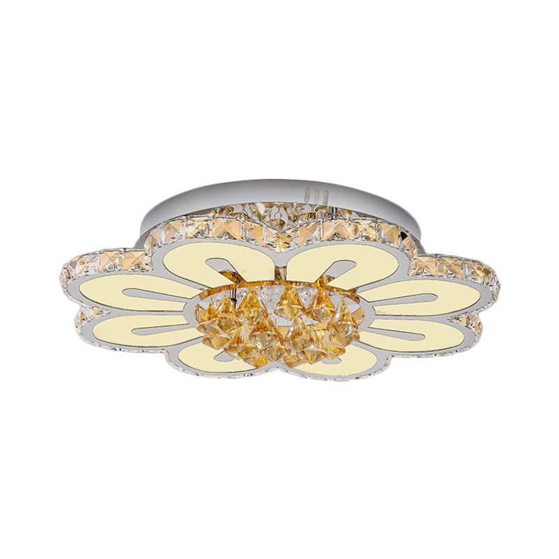 Amber Crystal Blocks White Finish Flushmount Peach Blossom LED Contemporary Lighting Fixture