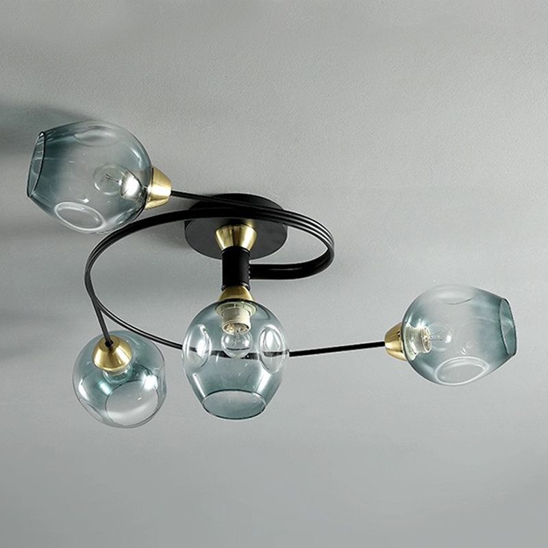Glass Sputnik Ceiling Light in Modern Creative Style Wrought Iron Flush Mount for Bedroom