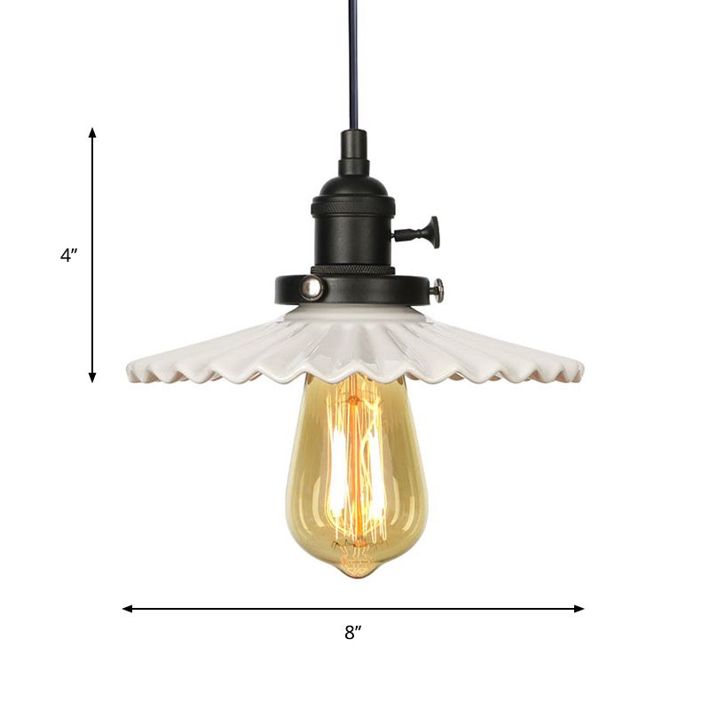 Industrial Scalloped Edge Hanging Light Fixture Ceramic 1 Bulb Dining Room Pendant Ceiling Light in Black/Bronze/Brass