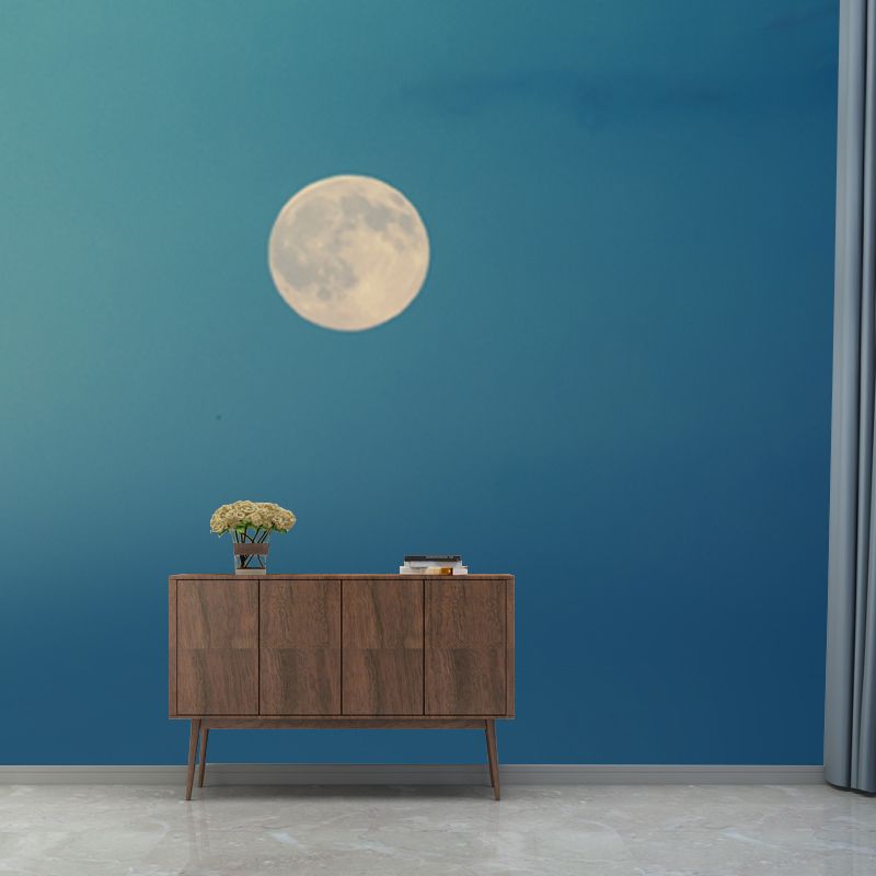 Whole Modern Wall Mural Blue Sky and Full Moon Wall Covering, Custom Size Available