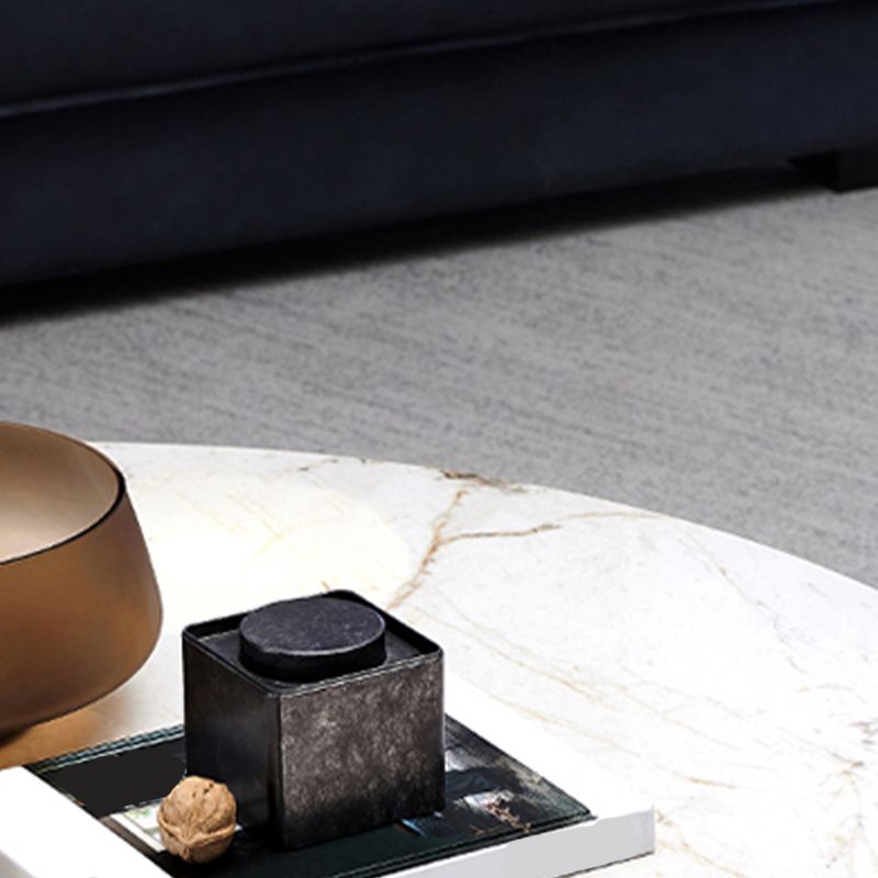 Stone Top Coffee Table with Black Metal Legs for Living Room