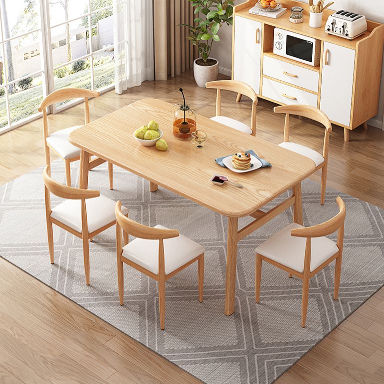 Contemporary Light Brown MDF Top Dining Set Rectangle Shape Kitchen Dining Set with 4 Legs Base