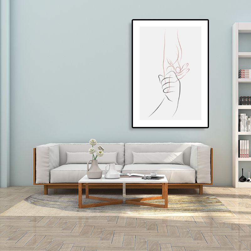Holding Hands Pattern Canvas Textured Minimalism Style for Girls Bedroom Painting